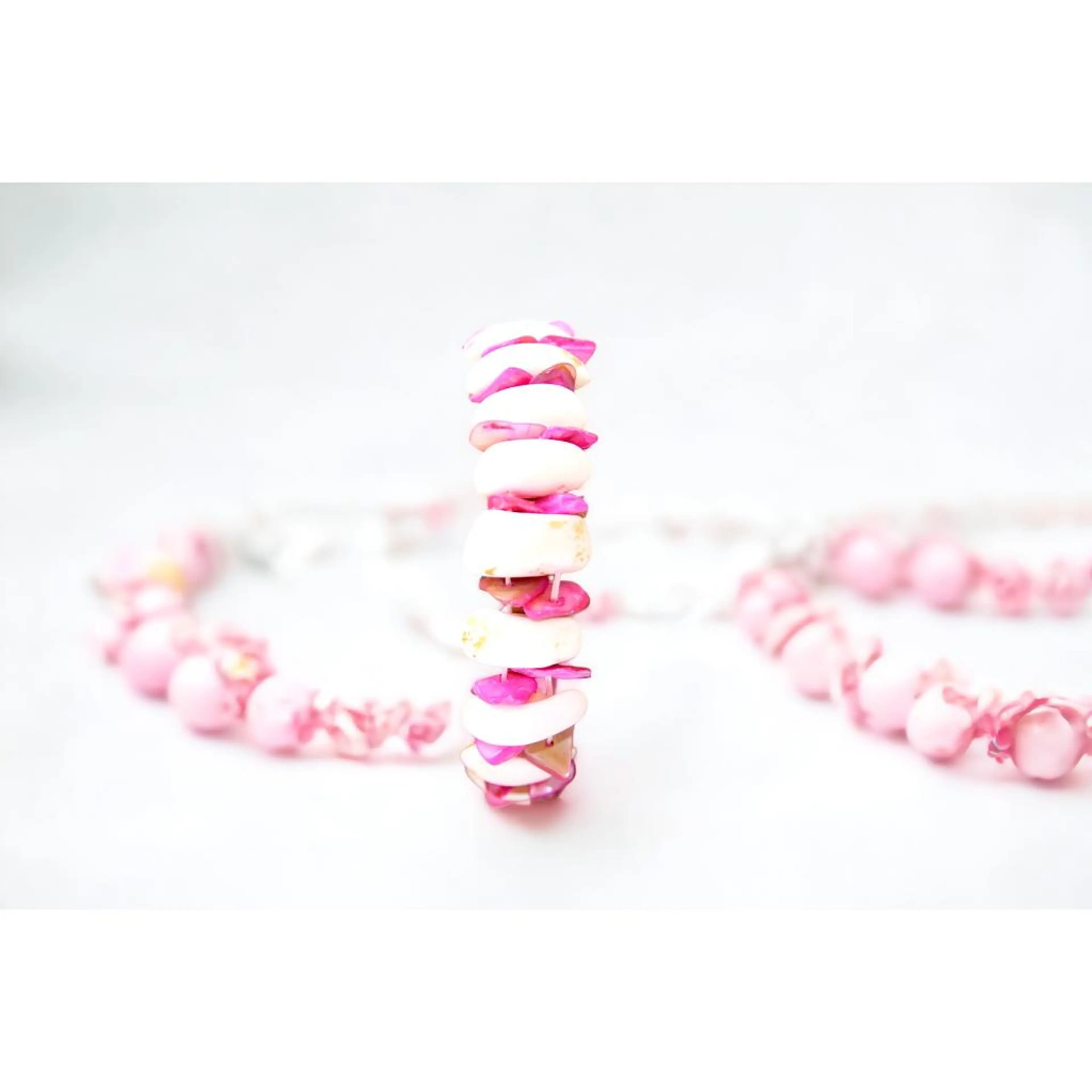 Elegant Bracelet from Natural Shells White/Red,Handmade