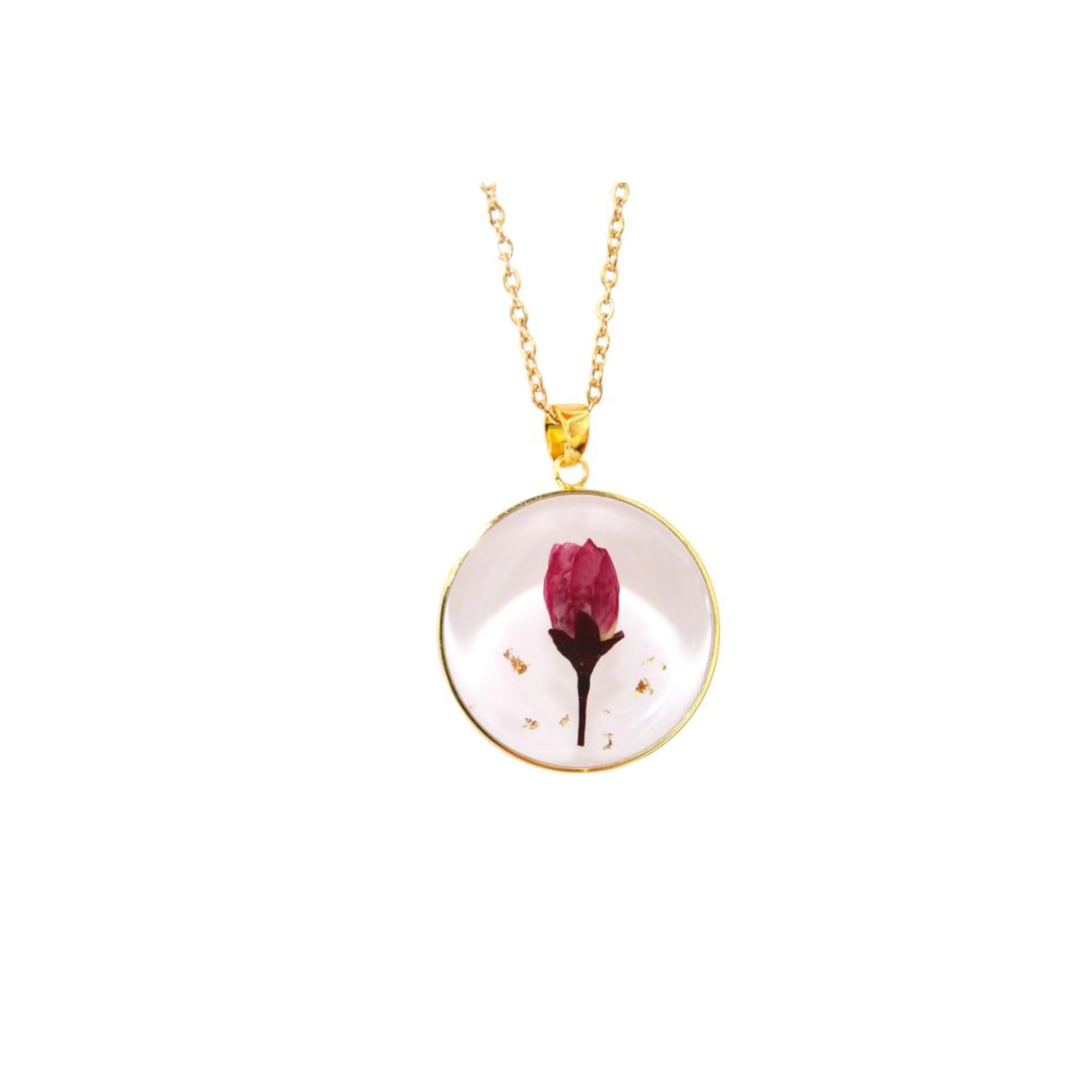 Necklace with Natural Dried Flowers Red Flowers 18k gold-plated